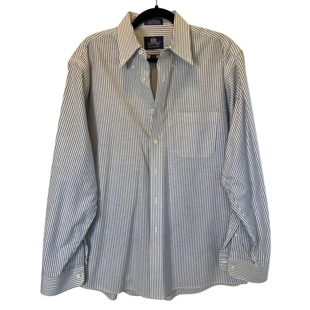 Stafford Men's Oxford Long Sleeve Button Down Dress Shirt Size 35 Classic Stripe